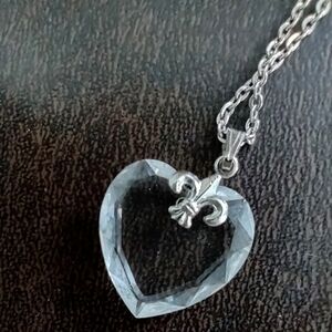 Clear Glass Heart Pendant Fleur-de-lis